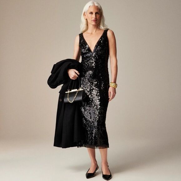 NWT J CREW Collection Sequin midi sheath dress in black - Picture 3 of 10